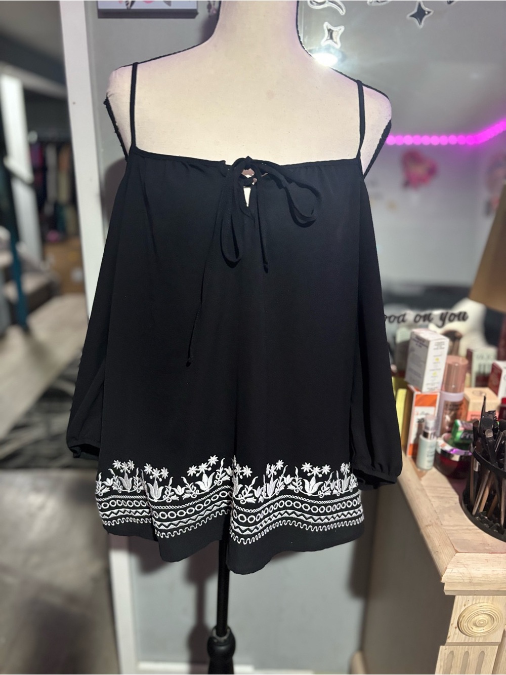 Black Embroidered Off-Shoulder Women’s Blouse